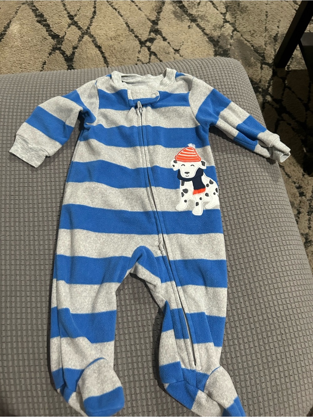 Carter's Blue and Gray Striped Footed One-Piece with Puppy Patch